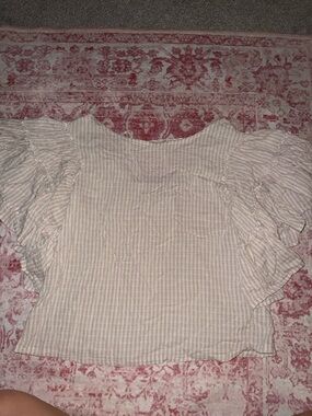 Woven Striped Ruffle Sleeve Top - Cream Pink